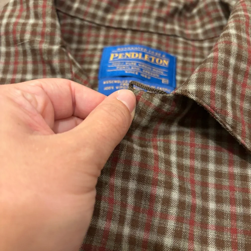 Pendleton 100% Wool Button Down‎ Shirt Tartan Plaid Brown/Red Men’s Medium - Picture 4 of 6